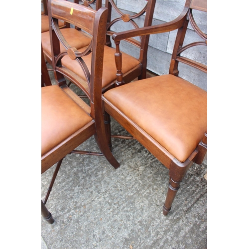 554 - A set of eight 19th century mahogany and satinwood banded 'X' shape bar back dining chairs with drop... 