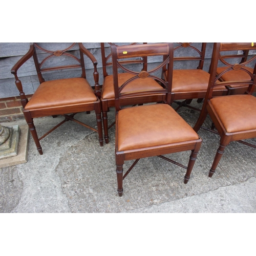 554 - A set of eight 19th century mahogany and satinwood banded 'X' shape bar back dining chairs with drop... 