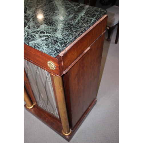 557 - A late 19th century mahogany inverse breakfront marble top chiffonier, fitted three frieze drawers o... 