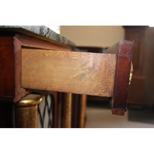 557 - A late 19th century mahogany inverse breakfront marble top chiffonier, fitted three frieze drawers o... 