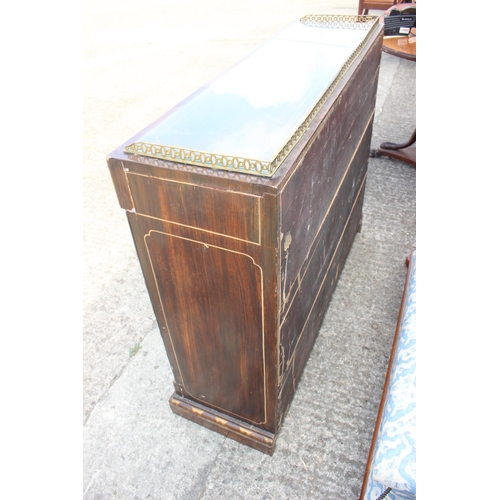 561 - A 19th century grained as rosewood brass gallery top cupboard enclosed faux book spine doors, 44