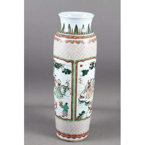 59 - A Chinese famille verte vase with panels of figures in a landscape decoration, 18 1/2