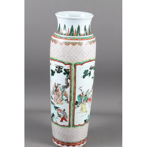 59 - A Chinese famille verte vase with panels of figures in a landscape decoration, 18 1/2