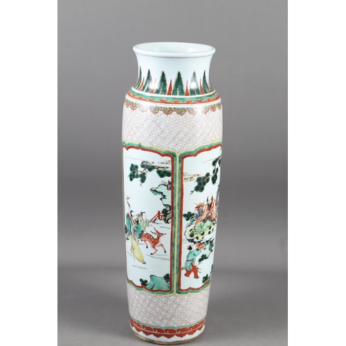 59 - A Chinese famille verte vase with panels of figures in a landscape decoration, 18 1/2