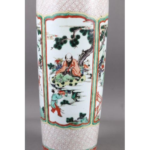 59 - A Chinese famille verte vase with panels of figures in a landscape decoration, 18 1/2