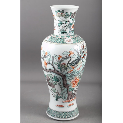 60 - A Chinese famille verte baluster vase with bird in a landscape decoration, 17 3/4