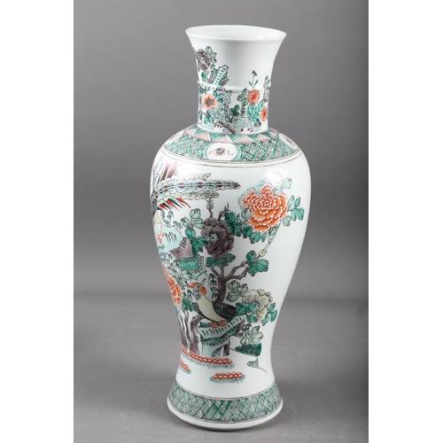 60 - A Chinese famille verte baluster vase with bird in a landscape decoration, 17 3/4