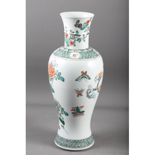 60 - A Chinese famille verte baluster vase with bird in a landscape decoration, 17 3/4