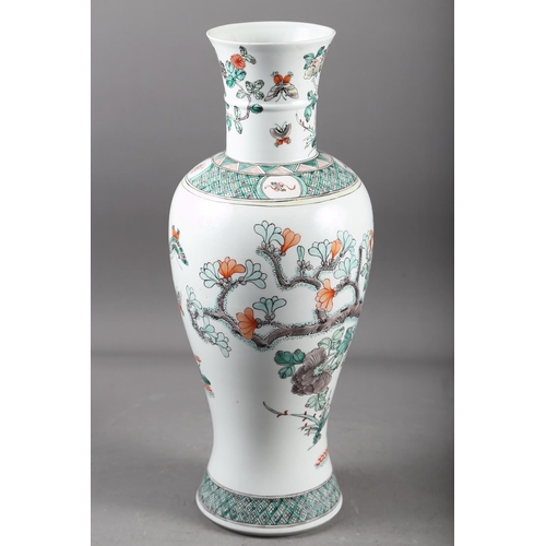 60 - A Chinese famille verte baluster vase with bird in a landscape decoration, 17 3/4