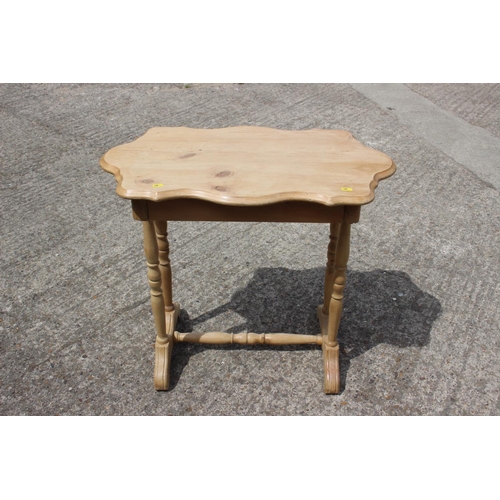 689 - A pine shape top occasional table, fitted one drawer, on turned splay supports, 30