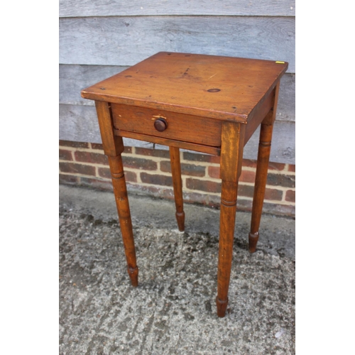 696 - A waxed pine side table, fitted one drawer, on turned supports, 17