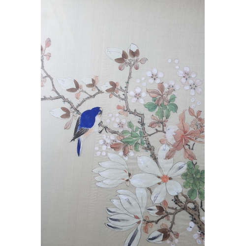 96 - A Chinese watercolour, birds, flowers and cockerel, 52