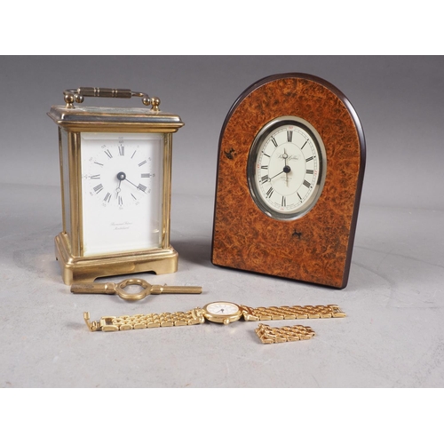 105 - A Bornand Freres Montbeliard gilt cased carriage clock with white enamelled dial and Roman numerals,... 