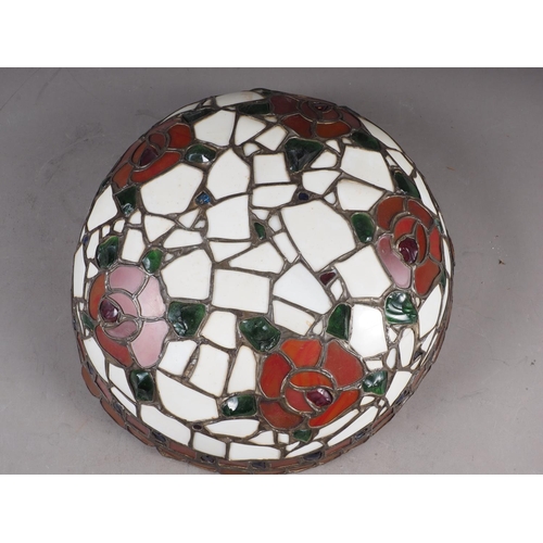 179 - A Tiffany style stained glass ceiling shade with rose designs, 14