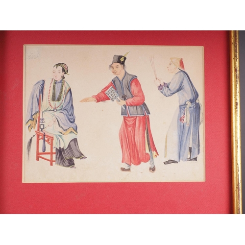 72 - *A pair of Chinese watercolours, mandarin and wife with attendants, 6 3/4