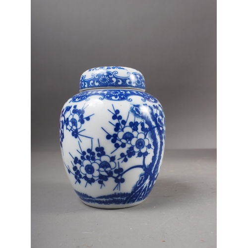 76 - A Chinese cylindrical vase with bird in a landscape decoration (damaged), a pair of blue and white p... 