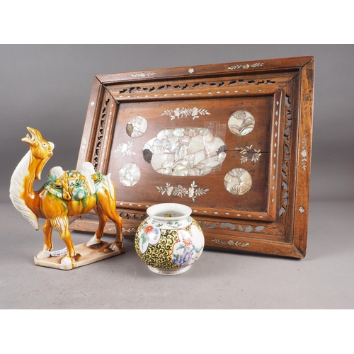 95 - A Tang style pottery model of a camel, in fitted box with certificate, an Oriental mother-of-pearl i... 