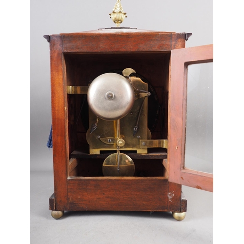 98 - A Regency mahogany and brass inlaid bracket clock with eight-day twin fusee striking movement repeat... 