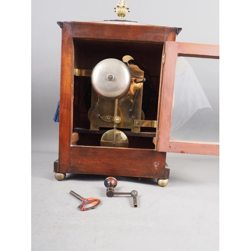 98 - A Regency mahogany and brass inlaid bracket clock with eight-day twin fusee striking movement repeat... 