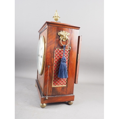 98 - A Regency mahogany and brass inlaid bracket clock with eight-day twin fusee striking movement repeat... 