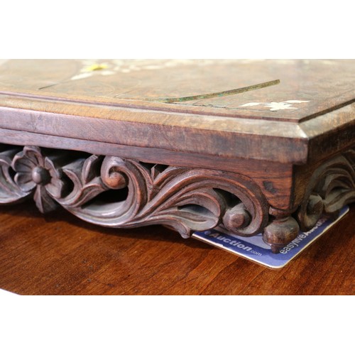 571 - An Indian? hardwood, bone and brass inlaid shape top occasional table, on trefoil base, 25