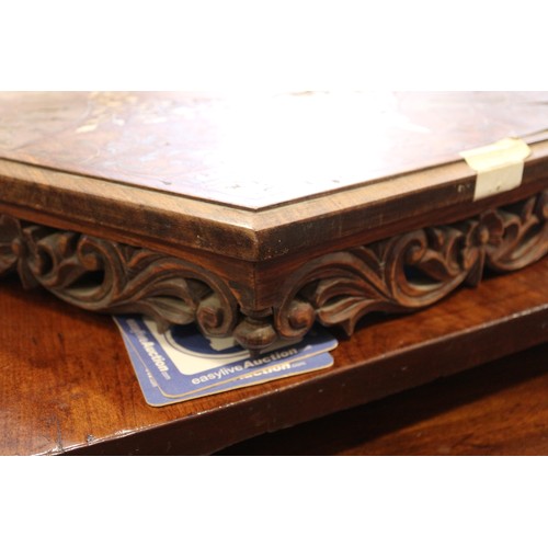 571 - An Indian? hardwood, bone and brass inlaid shape top occasional table, on trefoil base, 25