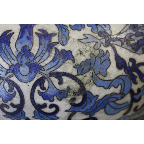 86 - A Chinese cloisonne blue and white circular box and cover with flower, bat and character designs, 12... 