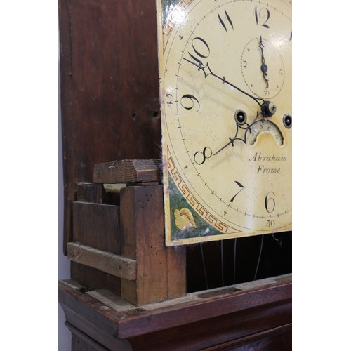 576 - A George III figured mahogany and ebony line inlaid archtop long case clock with painted Adam and Ev... 