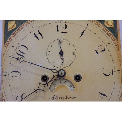 576 - A George III figured mahogany and ebony line inlaid archtop long case clock with painted Adam and Ev... 