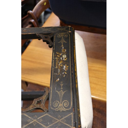 650 - A chinoiserie lacquered drop seat stool, on chamfered supports, 18 1/2