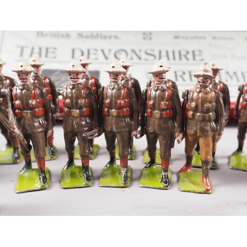 145 - A quantity of Britains WWI lead painted toy soldiers, including Territorials, Devonshire Regiment, a... 