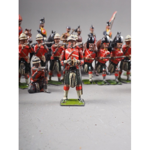 147 - A selection of Britains lead painted toy soldiers including English and Scottish Line Infantry, and ... 