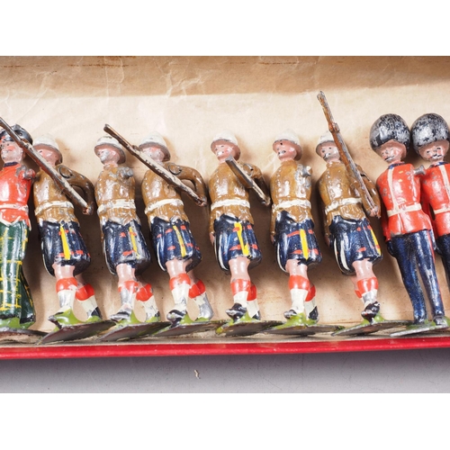 147 - A selection of Britains lead painted toy soldiers including English and Scottish Line Infantry, and ... 