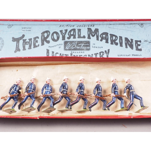 148 - A selection of Britains lead painted toy soldiers, including Royal Marine Light Infantry running fig... 