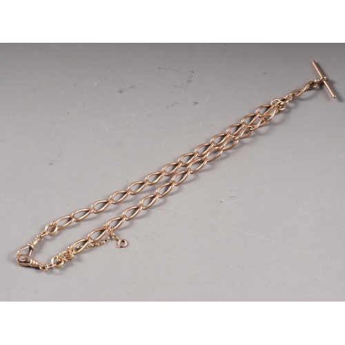 333 - A 9ct gold watch chain with T-bar, 43g