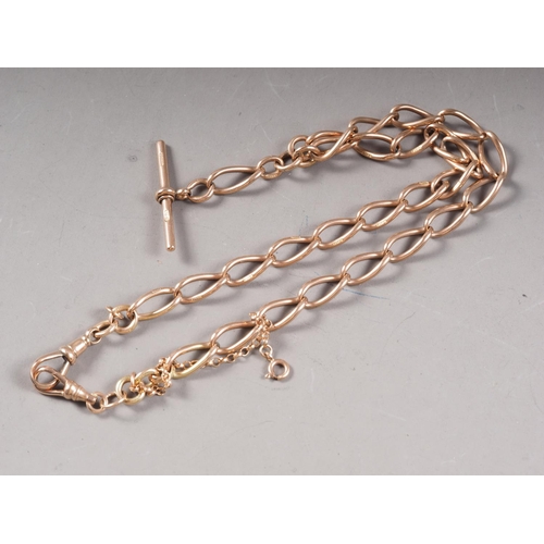 333 - A 9ct gold watch chain with T-bar, 43g