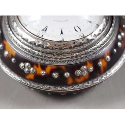 386 - Edward Prior London, a silver and tortoiseshell triple cased verge pocket watch for the Turkish mark... 