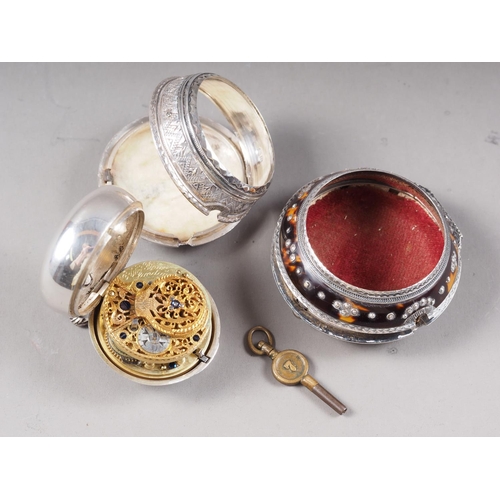 386 - Edward Prior London, a silver and tortoiseshell triple cased verge pocket watch for the Turkish mark... 