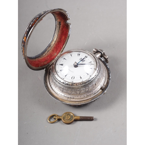 386 - Edward Prior London, a silver and tortoiseshell triple cased verge pocket watch for the Turkish mark... 