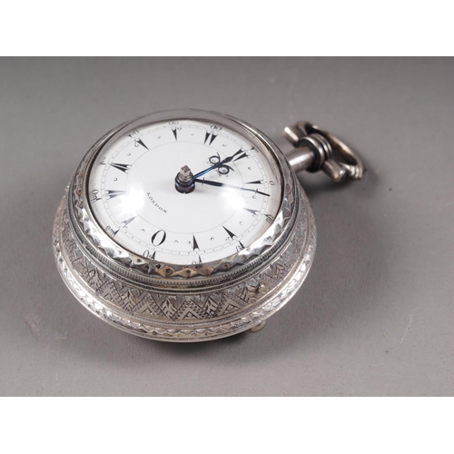 386 - Edward Prior London, a silver and tortoiseshell triple cased verge pocket watch for the Turkish mark... 