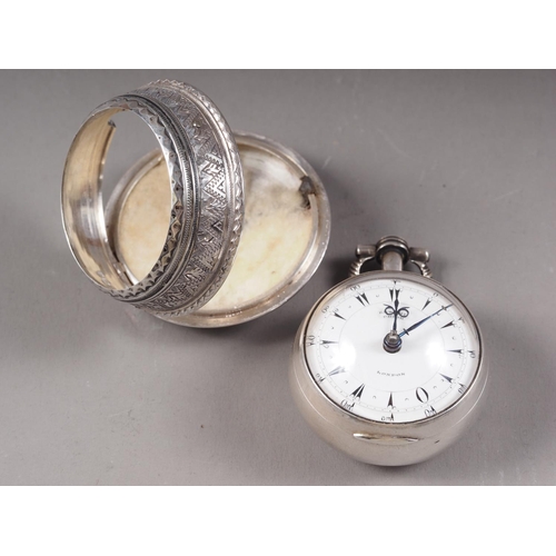 386 - Edward Prior London, a silver and tortoiseshell triple cased verge pocket watch for the Turkish mark... 