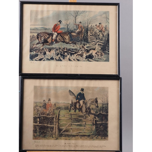 414 - A set of four 19th century colour print hunting scenes, in gilt frames, a similar pair of pictures, ... 