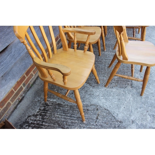 519 - A set of eight beech lath back kitchen chairs, on turned supports (6+2)