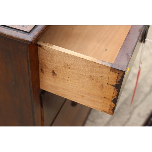 581 - An Edwardian walnut, box and ebony strung chest of two short and three long graduated drawers with r... 