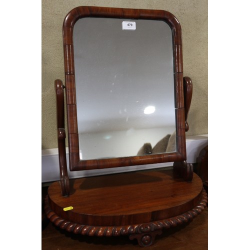 479 - A Victorian mahogany swing frame toilet mirror, on carved bowfront plateau base, 20