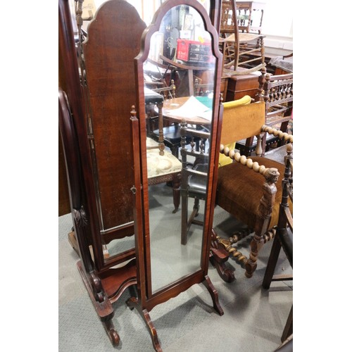 485 - A walnut framed cheval mirror, on splay supports, 15 1/2