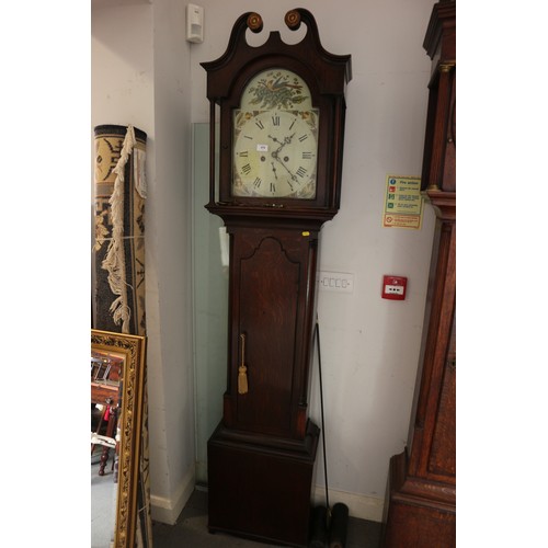 474 - A late Georgian provincial oak longcase clock with painted arch top dial and eight-day striking move... 