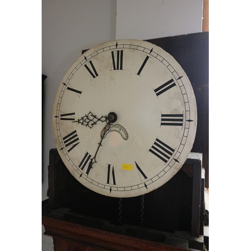 475 - A late 19th century quarter cut oak and mahogany banded long case clock with 30-hour movement, paint... 