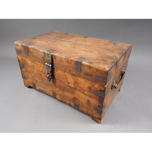 138 - An Indian? hardwood and metal mounted writing box with carrying handles, 15 1/2