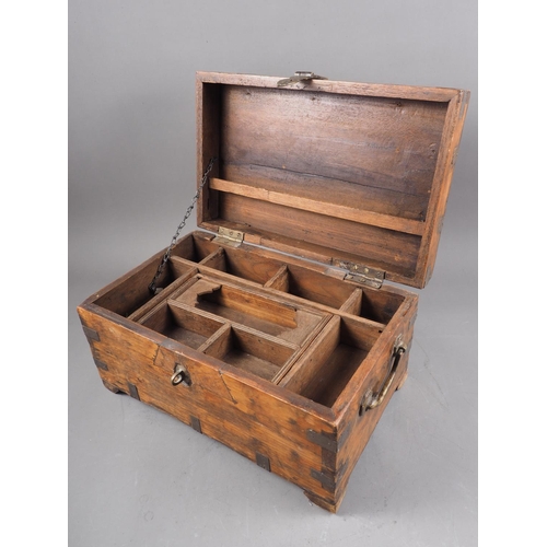 138 - An Indian? hardwood and metal mounted writing box with carrying handles, 15 1/2